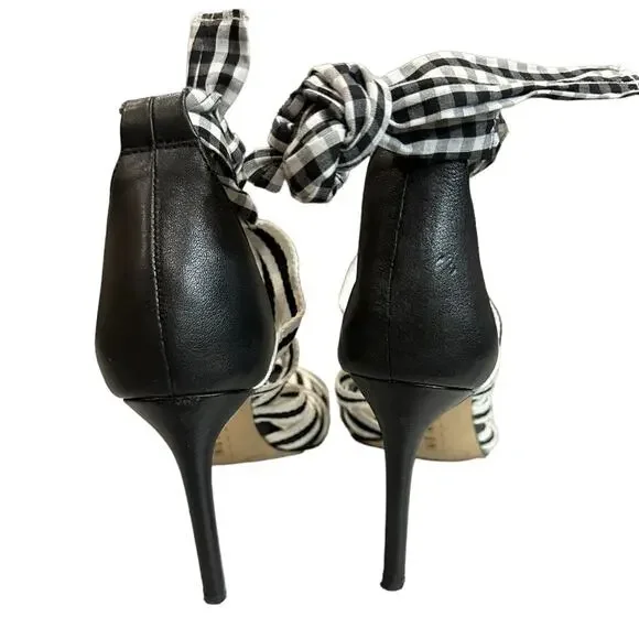 Gianni Bini Black Abrianna Gingham Lace Up Sandals 3.93” stiletto heels Size 6.5 - Picture 5 of 12